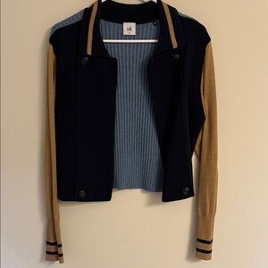 Cabi Chic Navy and Tan Cardigan (medium)